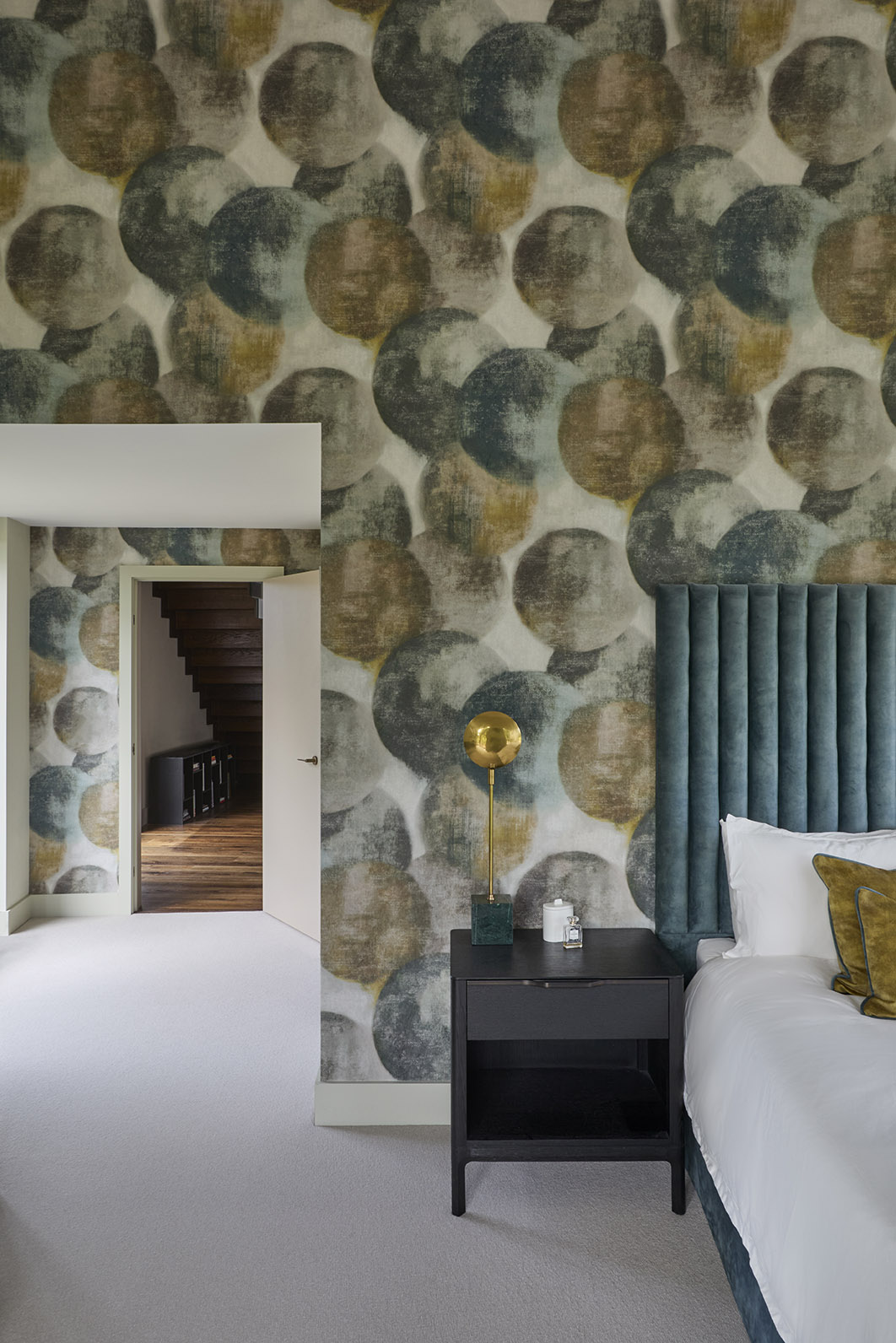 Master bedroom interior design in a bespoke new home built by Beckwood in the Malvern Hills.
